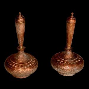 Pair Of Covered Copper Vases, Height 35.5 Cm, Early 20th Century, 1900-1920, In Very Good Condition