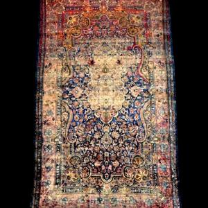 Kashan Carpet, Kadjar, Silk On Silk, 126 X 208 Cm, Hand-knotted In Iran, Persia, 19th Century