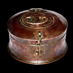 Chapati Box, Indian Bread, Red Copper, Rajasthan, India, Early 20th Century