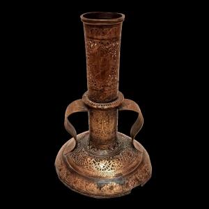 Candlestick, Chamdan Qajar, Chased And Openwork Brass, Iran, "the Empire Of Roses," 19th Century