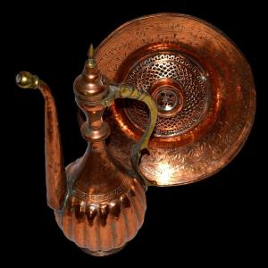 Ewer And Basin, Chased Copper, 19th Century, Ottoman Empire, Very Good Collector's Condition