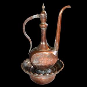 Ewer "aftafa" And Its Basin, Tinned Copper, Azerbaijan, Late 19th, Early 20th Century