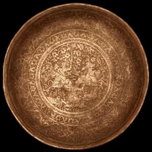 Tinned Copper Dish, Engraved "the Hunt", Iran Circa 1920-1930, Very Good Collector's Condition