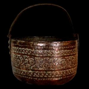 Cooking Cauldron, Copper, With Handle, 19th Century, Iranian Azerbaijan, Very Good Collector's Condition