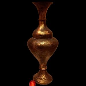 Oriental Baluster Vase, 73 Cm High, 19th Century Chased Brass, Middle East, Very Good Condition