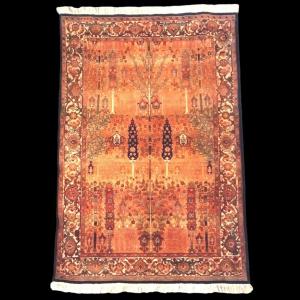 Tree And Bush Rug, 120 X 176 Cm, Indo-persian Hand-knotted Wool, 1980, Very Good Condition