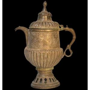 Nomad Teapot, Central Asia, Repoussé Chased Brass, 19th Century, Collector's Condition