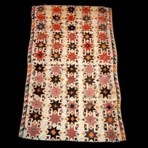 Julhir Rug, 160 X 256 Cm, Silk & Cotton Threads Embroidered On Woven Cotton, Uzbekistan, Tôt XX