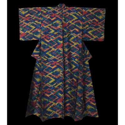 Kimono Yonezawa Tsumugi, Elder, Silk, Japan, Beginning Of The Showa Era, Circa 1940