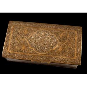 Kadjar Art, Masterpiece Of An Armenian, Persia, Hand-chiseled Bronze Box, 19th Century
