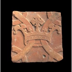 A German Floortile With Crown Decoration - 15th Century