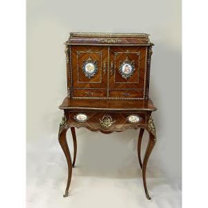 Bonheur Du Jour Napoleon III, Sèvres Porcelain And Gilded Bronzes, 19 Th Century