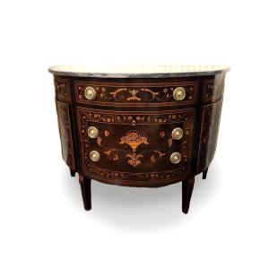 Commode Half-moon Dona Maria Style Chest Of Drawers In Inlaid Rosewood, Portugal, Late 19th