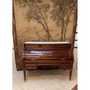 Louis XVI Cylinder Desk In Mahogany And Gilt Bronze, 19th Century