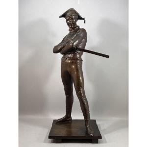 Harlequin-sculpture In Patinated Bronze By Sculptor Charles-rené De Paul De Saint-marceaux 19th