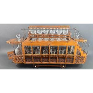 Parisian Tramway Liquor Cellar “réseau Sud Montparnasse-bastille” In Carved Wood, Circa 1920