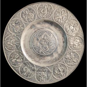 Pewter Paten Christ Pantocrator Nuremberg 17th Century