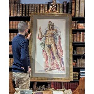 Huge Watercolor By Charles Toché – For Flaubert – With Frédéric Mistral - 1880