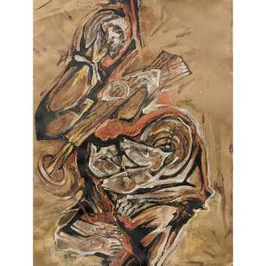 Huge Oil On Cardboard - Pol Roux - Orpheus In The Underworld - Tarn - Contemporary Art