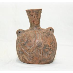 Gourd Vase With Warrior Decor - Chimu Culture Peru - Archaeology