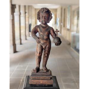 Statue - Jesus Salvator Mundi - Solid Oak - 17th Century - Statuary