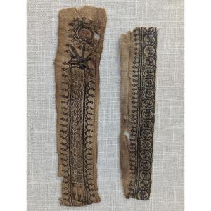 Two Fragments Of Coptic Clavii – Geometric Motifs – Quadruped & Owl – 4th-5th Century