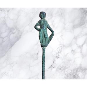 Roman Bronze Pin With The Image Of Heracles - 2nd Century - Bessonneau Collection