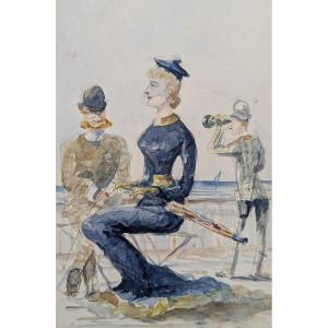 Watercolor On The Front And Pencil On The Back By Toulouse-lautrec – Seaside – Circa 1880 – Certificate