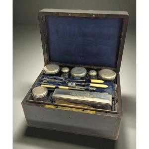 Travel Kit - Glass And Sterling Silver Bottles - Signed Péret In Paris - 19th Century