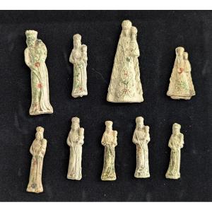 Rare Collection Of 9 Schabmadonna - Vierge à Gratter - German-speaking Region 17th-19th Century