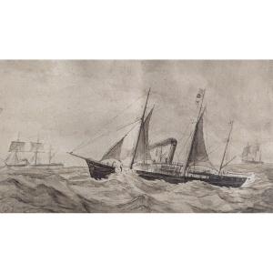 Drawing By Théodore Gudin - Bateaux En Mer - Marine - Circa 1850