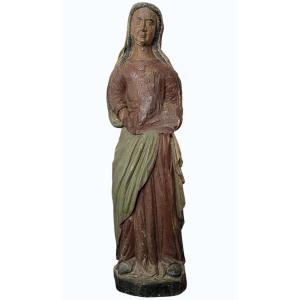 Statue Of The Virgin Mary In Solid Oak - 95cm High - 18th Century