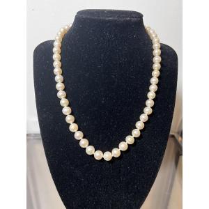 Choker Necklace With 52 Cultured Pearls, Large 18k Gold Clasp, 46 Cm