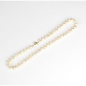 Necklace 49 White Akoya Cultured Pearls Clasp Gold 750°/°° 43,5 Cm