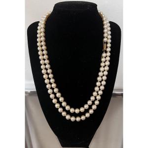Necklace 128 Cultured Pearls In Choker 18k Gold Clasp 102 Cm