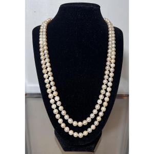 Double-strand Choker Necklace With 152 Cultured Pearls, 18k Gold Clasp, 57 Cm