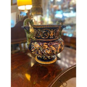 Gien Earthenware Vase Model Faenza Renaissance Decor Ht 26cm