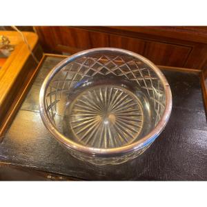 Crystal Cut Salad Bowl With Sterling Silver Border