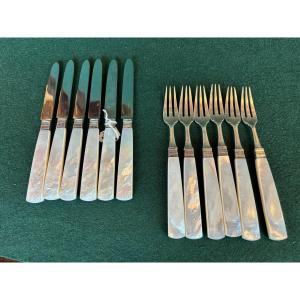 6 Forks And 6 Dessert/cheese Knives With Mother-of-pearl Handles