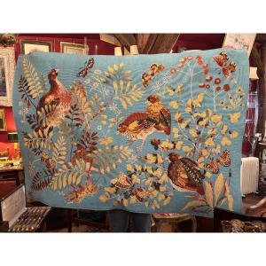 Tapestry From The 60s Les Perdrix Signed By Antoine De Jacquelot (1938-2016) 146x98cm 