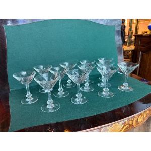 12 Baccarat Picardie Model Champagne Glasses Signed With The Stamp