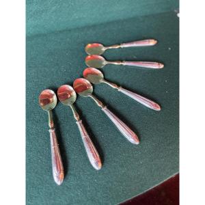 6 Ice Cream Spoons, Silver Handle, Minerva Hallmark 