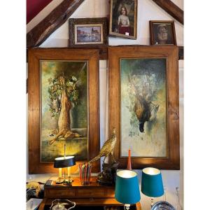 Pair Of Very Large Still Lifes With Game, 150cm High, 19th Century, Oil On Canvas