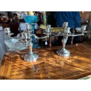 Pair Of Saint Médard Silver-plated Metal Candelabra, 4.844 Kg