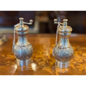 Pair Of Art Nouveau Solid Silver Pepper Mills 800