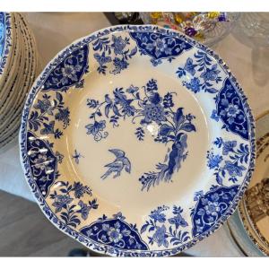 Gien Delft Pattern Dinner Service, 18 Plates And 18 Soup Bowls, 26cm Diameter