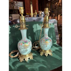 Pair Of Hand-decorated, Electrified Porcelain Lamps, 19th Century, 50 Cm High