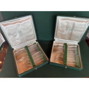 Rare Art Deco Silver-plated Fish Cutlery For 24 People