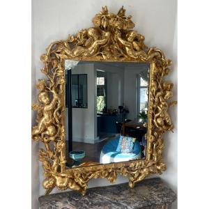 Mirror With Putti XVIII Th Very Good Condition Gold Leaf Gilding