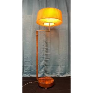 Floor Lamp, Art Deco Reading Light 1930 In Rosewood Original Lampshade